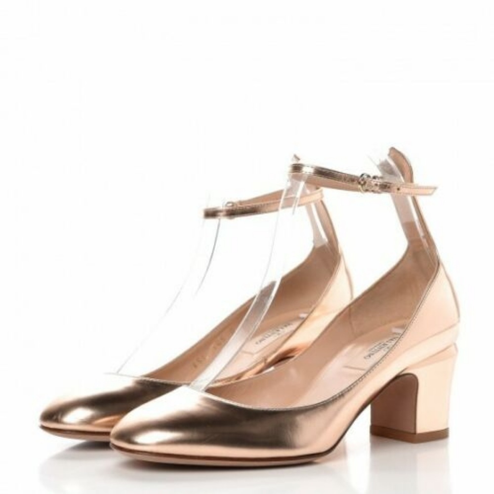 Valentino Rose Gold Mary Jane Ankle Strap 7.5 New